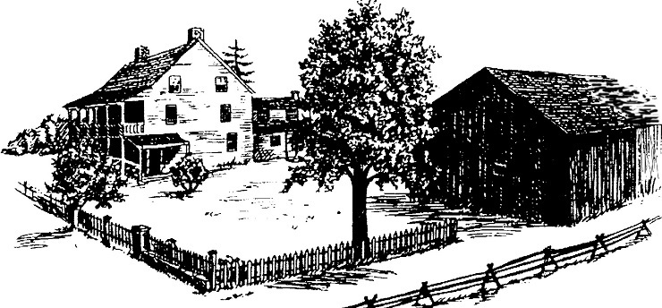 20th century artist's view of Fairfield House and barn